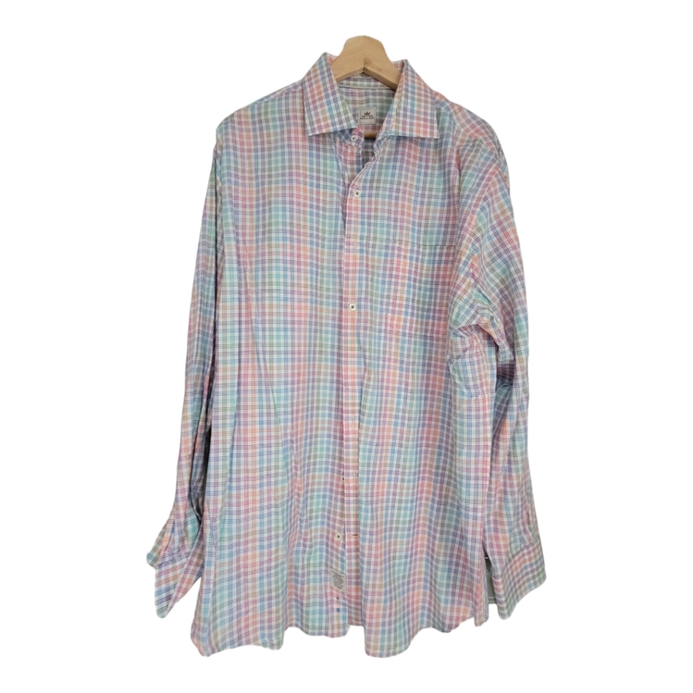 Peter Millar Button Up Shirt Cotton Multicolor Check Long Sleeve size XL